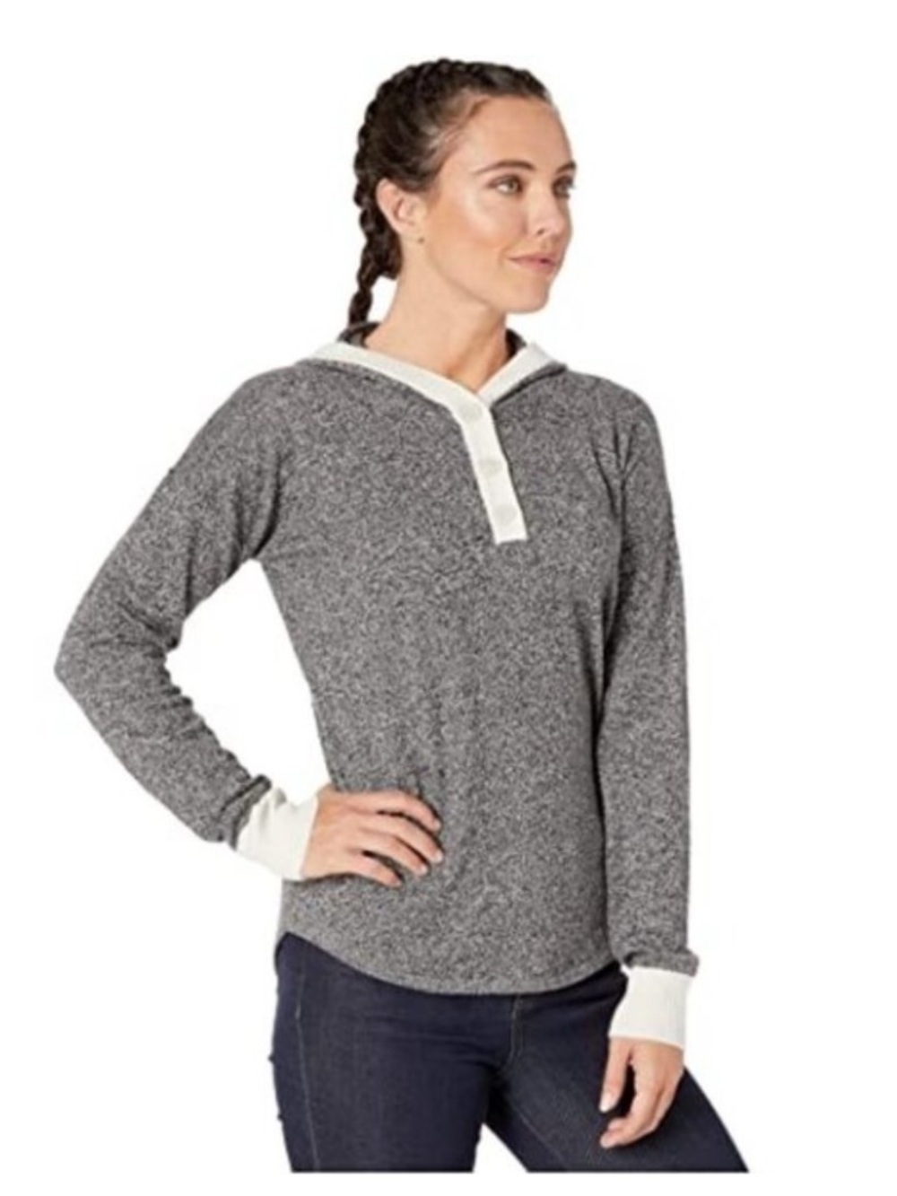 Smartwool Women’s Shadow Pine Hoodie Sweater Size Small Gray Wool Blend Henley